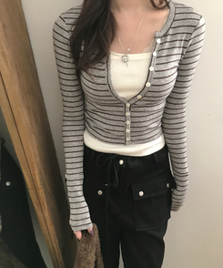 【SET】レイヤードカーディガン スリーブレス GREY