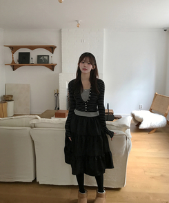 【SET】レイヤードカーディガン スリーブレス BLACK