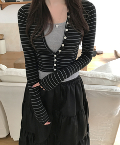 【SET】レイヤードカーディガン スリーブレス BLACK