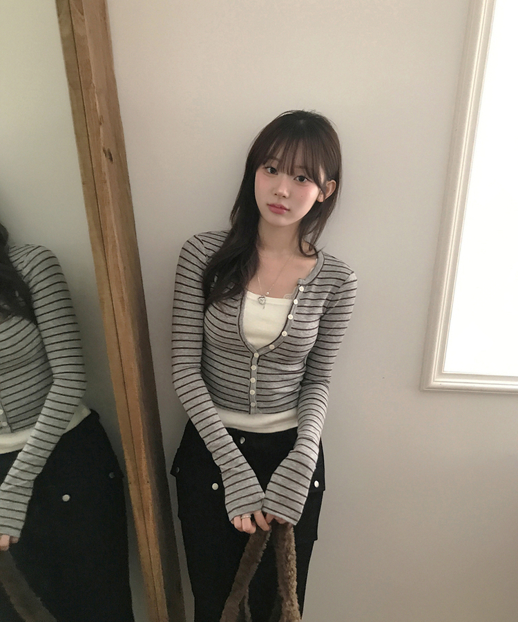 【SET】レイヤードカーディガン スリーブレス GREY