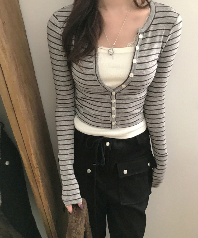 【SET】レイヤードカーディガン スリーブレス GREY