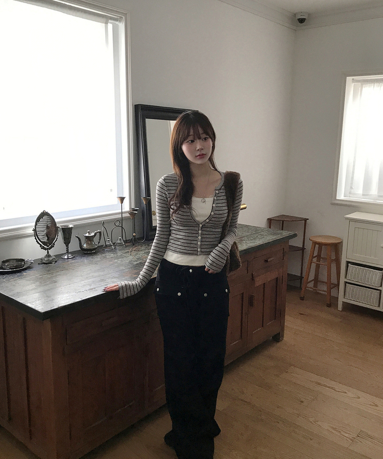 【SET】レイヤードカーディガン スリーブレス GREY