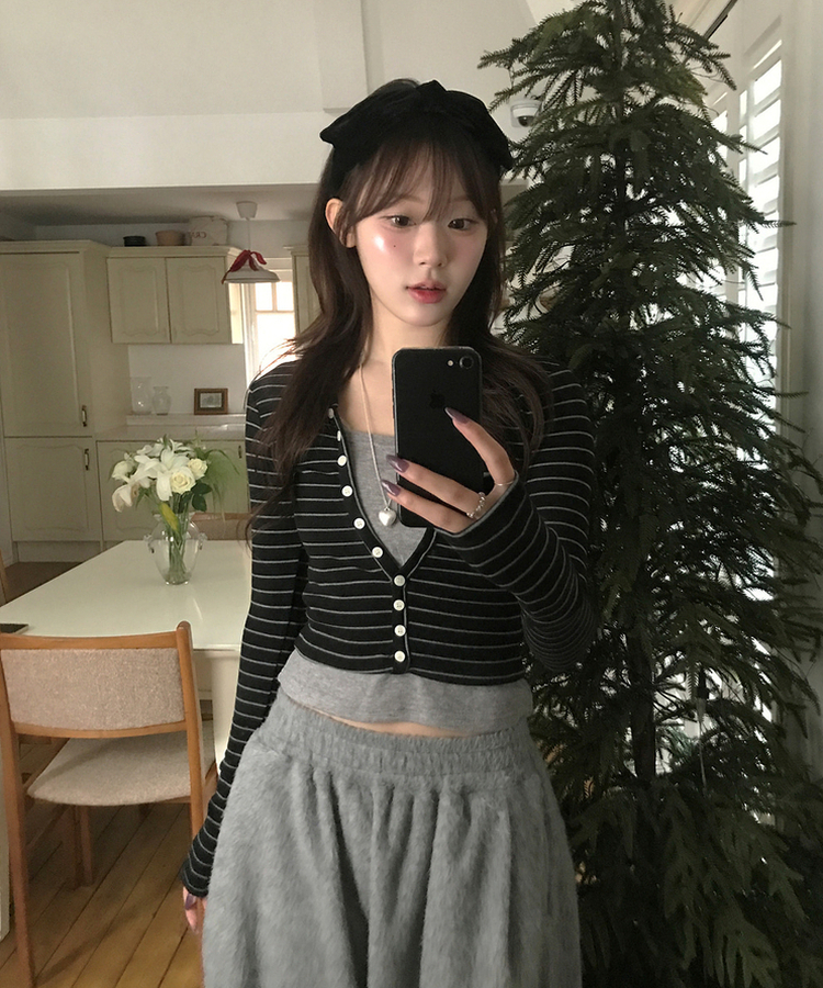 【SET】レイヤードカーディガン スリーブレス BLACK