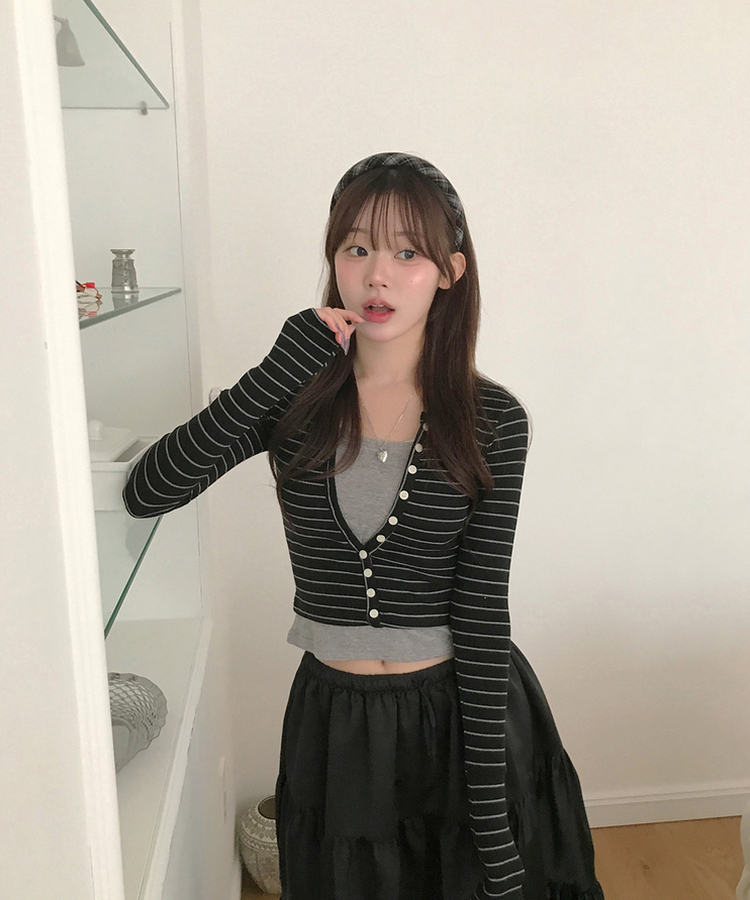 【SET】レイヤードカーディガン スリーブレス BLACK