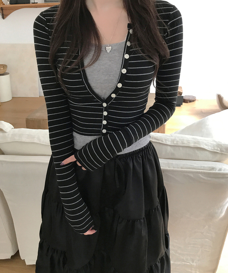 【SET】レイヤードカーディガン スリーブレス BLACK