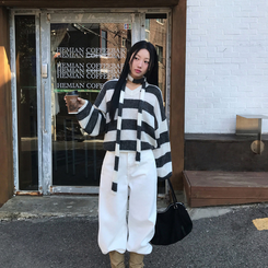 【マフラー付き】ストライプニット CHARCOAL