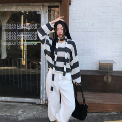 【マフラー付き】ストライプニット CHARCOAL