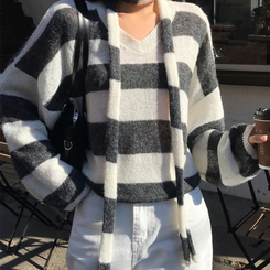 【マフラー付き】ストライプニット CHARCOAL