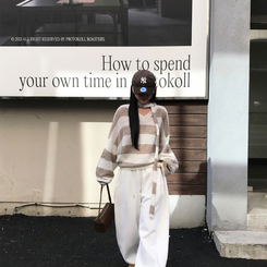 【マフラー付き】ストライプニット BEIGE