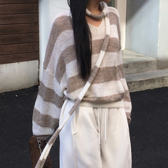 【マフラー付き】ストライプニット BEIGE