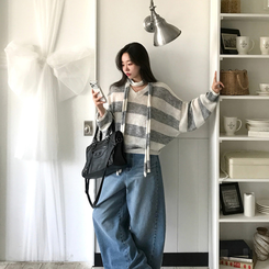 【マフラー付き】ストライプニット GREY