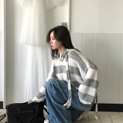 【マフラー付き】ストライプニット GREY