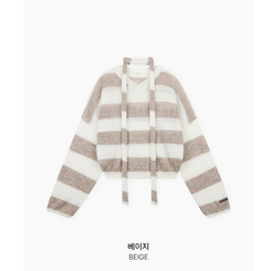 【マフラー付き】ストライプニット