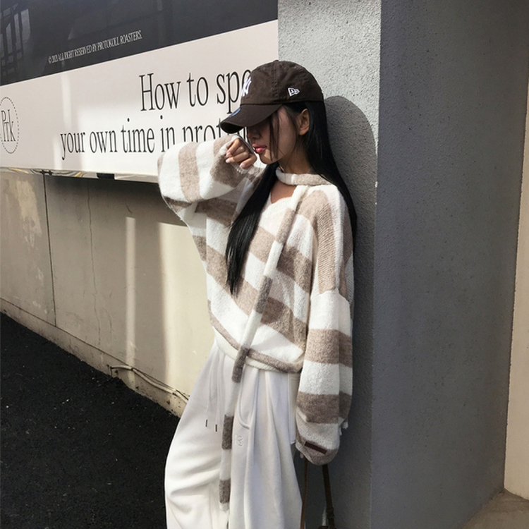 【マフラー付き】ストライプニット BEIGE