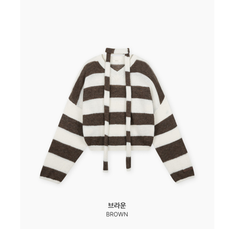 【マフラー付き】ストライプニット