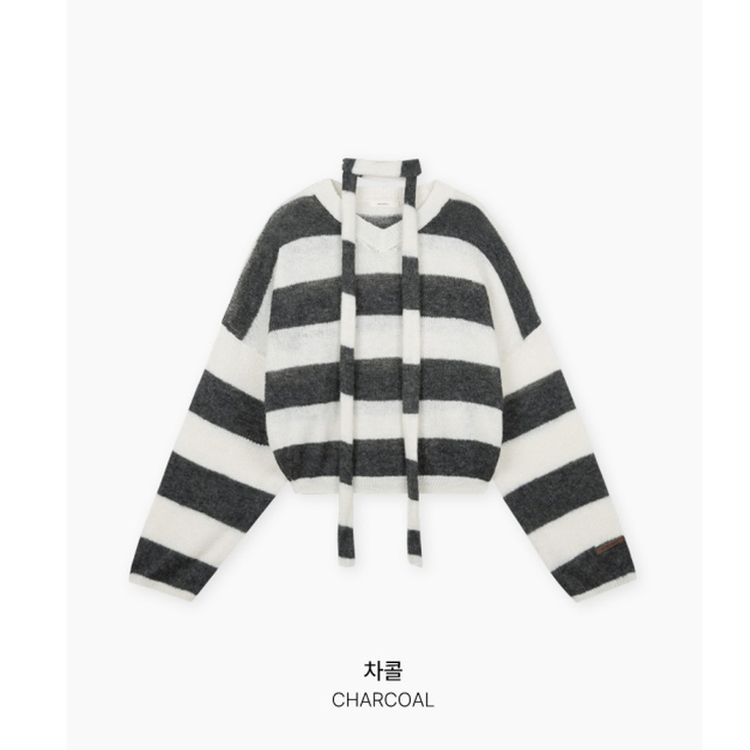 【マフラー付き】ストライプニット