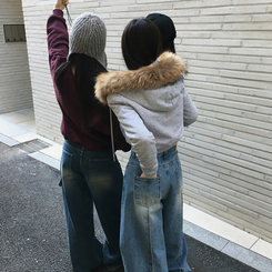 フードファーフードジップアップ GREY