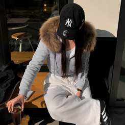 フードファーフードジップアップ GREY