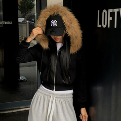 フードファーフードジップアップ BLACK