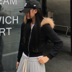 フードファーフードジップアップ BLACK