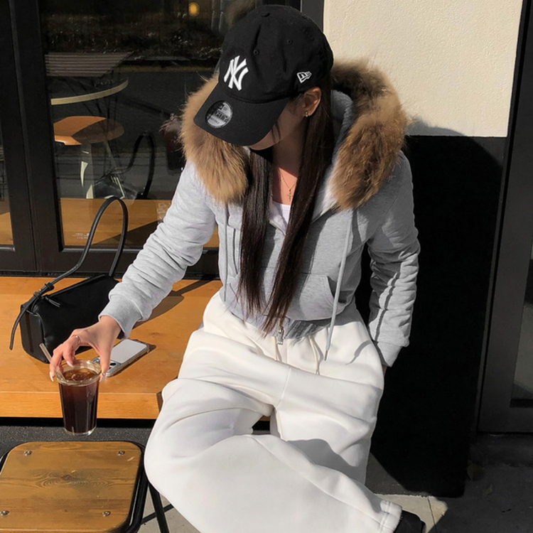 フードファーフードジップアップ GREY