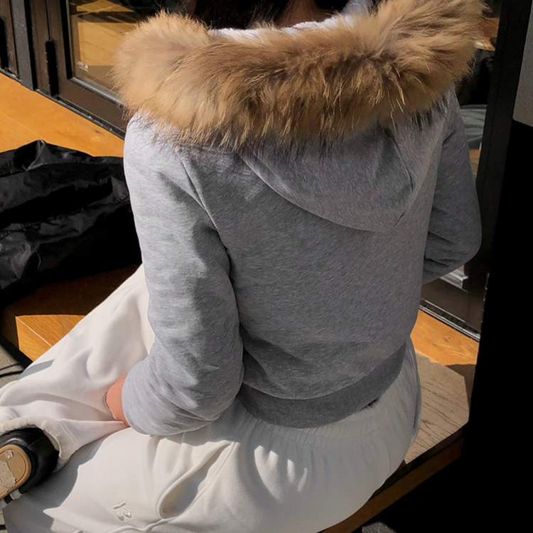 フードファーフードジップアップ GREY