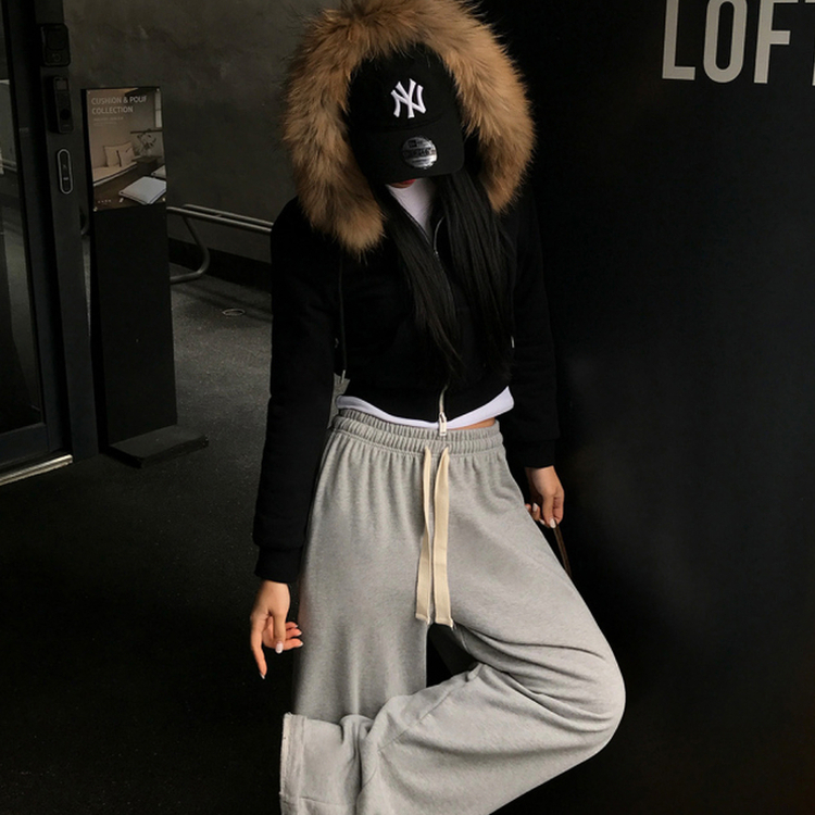 フードファーフードジップアップ BLACK