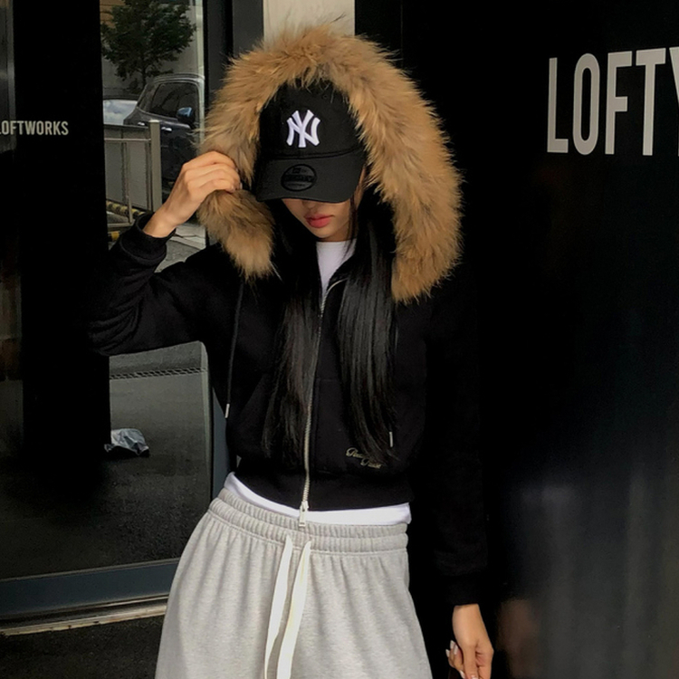 フードファーフードジップアップ BLACK