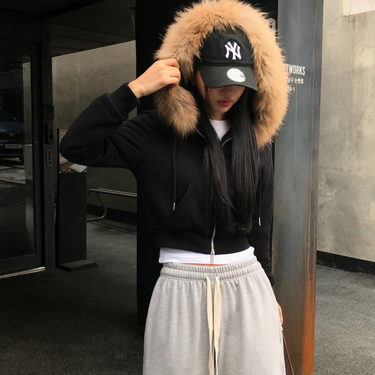 フードファーフードジップアップ BLACK