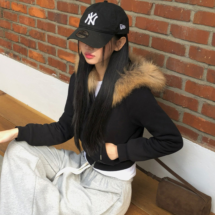 フードファーフードジップアップ BLACK