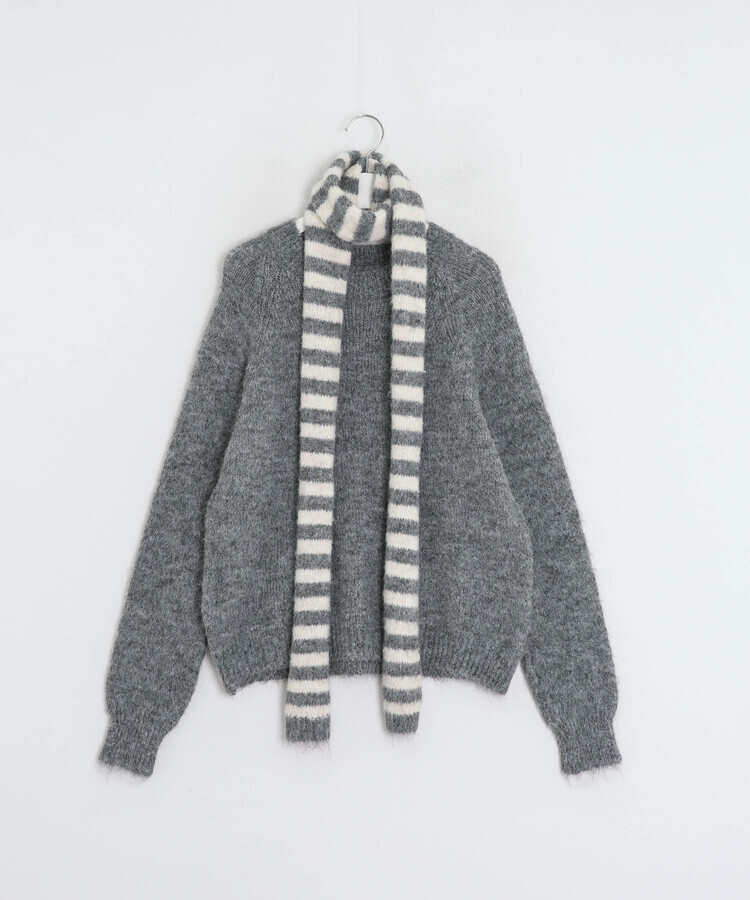 (머플러SET)브로치 라운드 니트