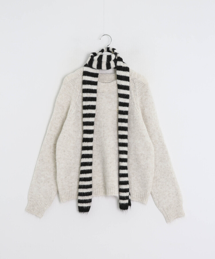 (머플러SET)브로치 라운드 니트