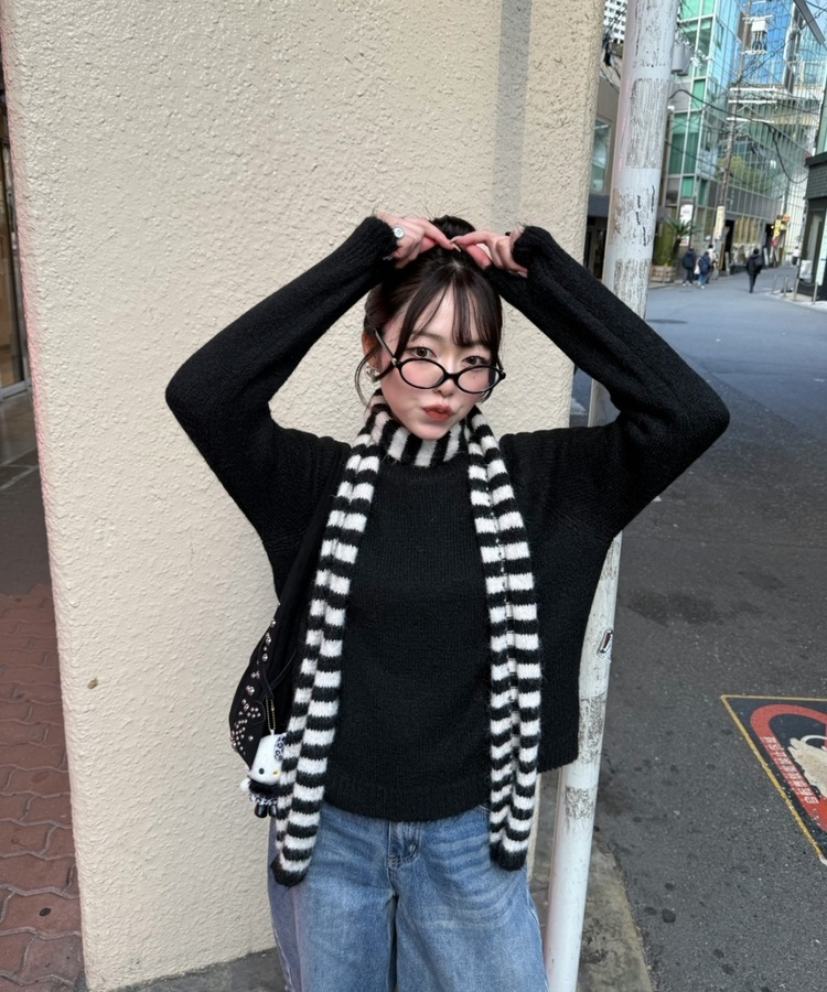 (머플러SET)브로치 라운드 니트 블랙