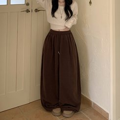 【起毛】ウールボアピンタックワイドトレーニングパンツ(5color) BROWN