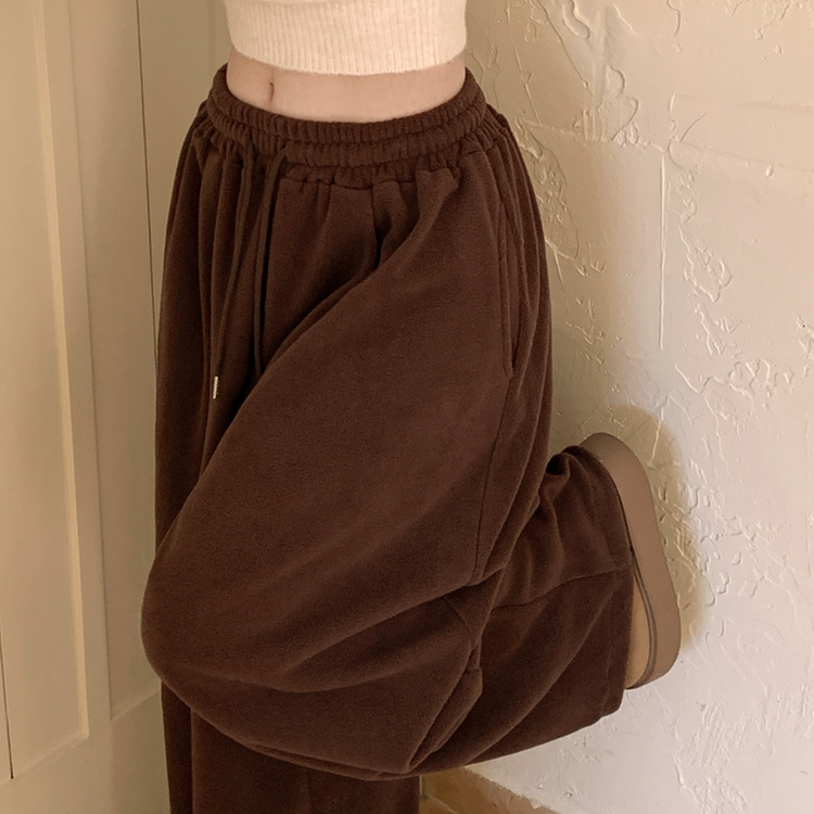 【起毛】ウールボアピンタックワイドトレーニングパンツ(5color) BROWN