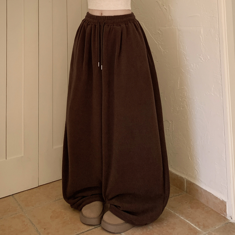 【起毛】ウールボアピンタックワイドトレーニングパンツ(5color) BROWN