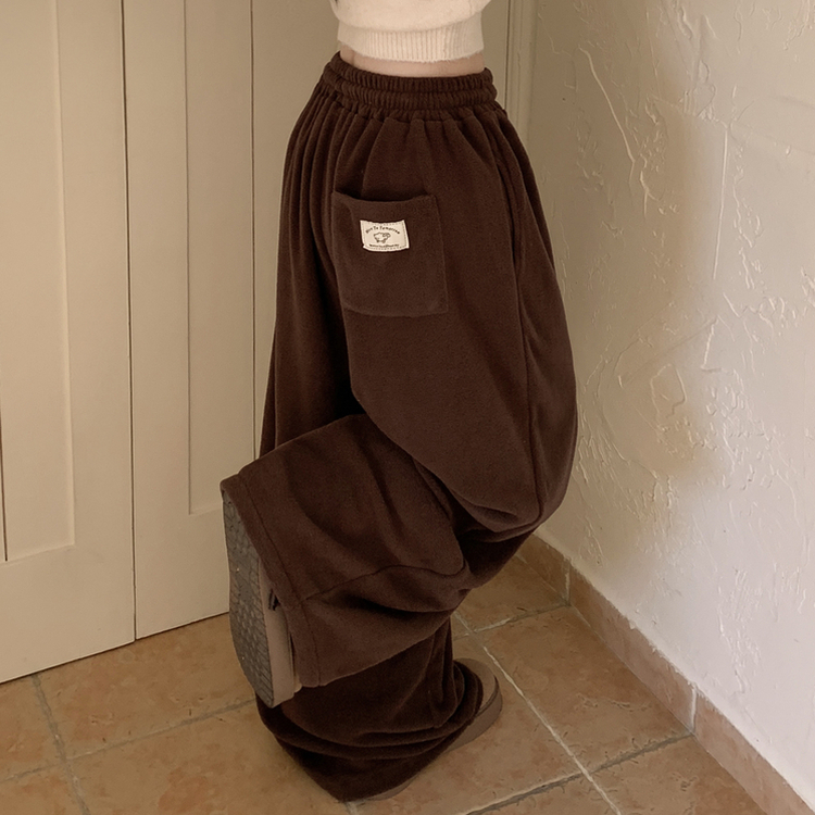 【起毛】ウールボアピンタックワイドトレーニングパンツ(5color) BROWN