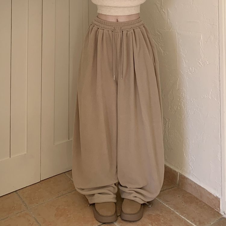 【起毛】ウールボアピンタックワイドトレーニングパンツ(5color) BEIGE