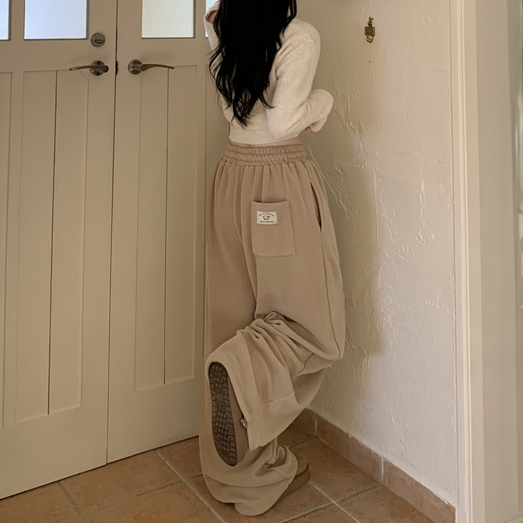 【起毛】ウールボアピンタックワイドトレーニングパンツ(5color) BEIGE