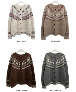 フラワーノルディックラウンドニットカーディガン