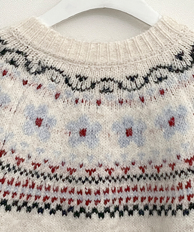 フラワーノルディックラウンドニットカーディガン