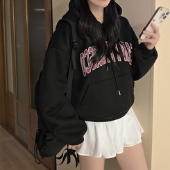 【起毛】サンフランシスコレタリングフードTシャツ BLACK