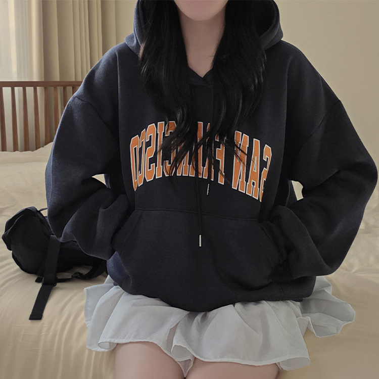 【起毛】サンフランシスコレタリングフードTシャツ CHARCOAL