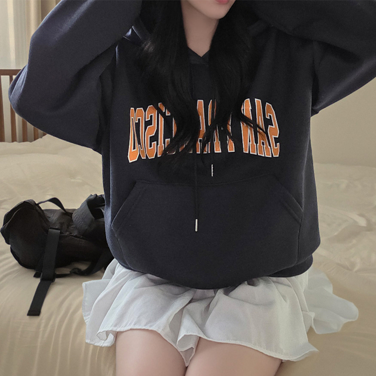 【起毛】サンフランシスコレタリングフードTシャツ CHARCOAL