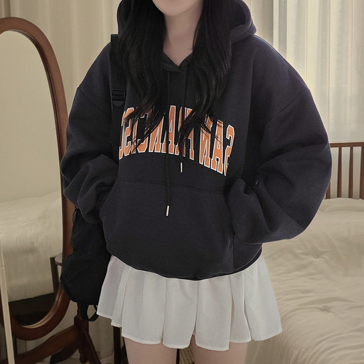 【起毛】サンフランシスコレタリングフードTシャツ CHARCOAL