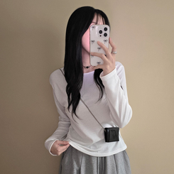 【起毛】リブスリム無地長袖Tシャツ IVORY