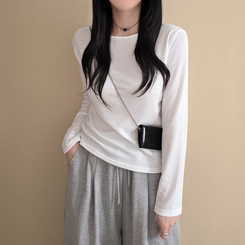 【起毛】リブスリム無地長袖Tシャツ IVORY