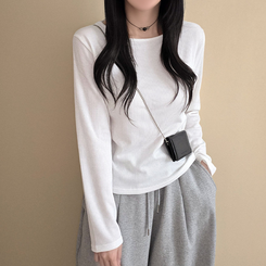 【起毛】リブスリム無地長袖Tシャツ IVORY