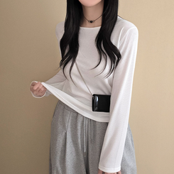 【起毛】リブスリム無地長袖Tシャツ IVORY