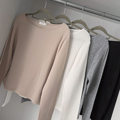 【起毛】リブスリム無地長袖Tシャツ